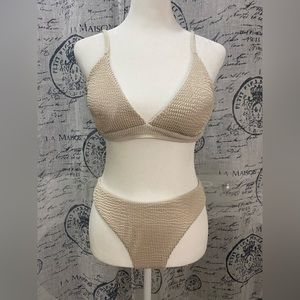 Shein | Cream Textured Two Piece Swimsuit